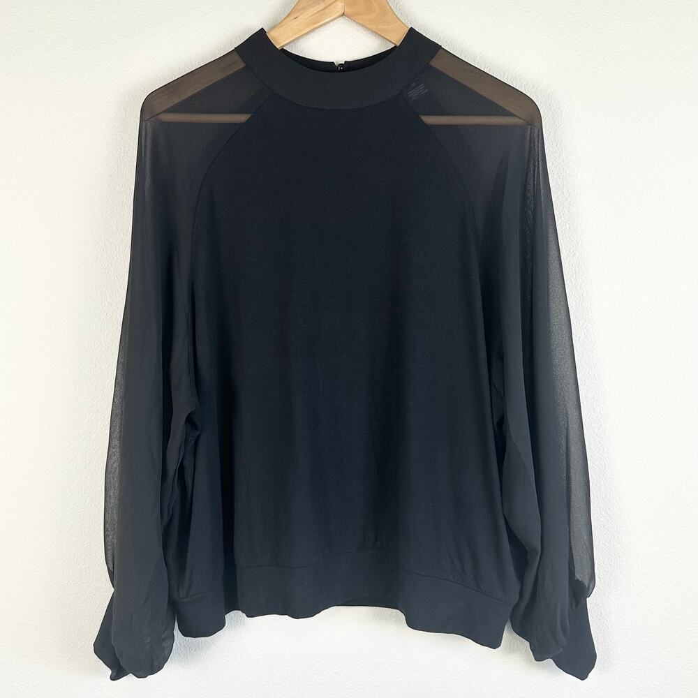 Evereve French Connection Naomi Woven Mix Jersey Top Black Medium NWT